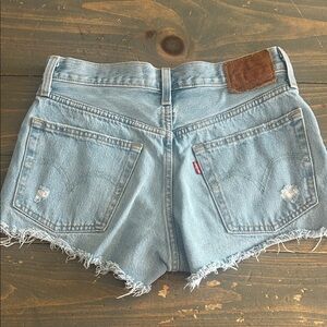 Levi's Light Blue Frayed Denim Shorts